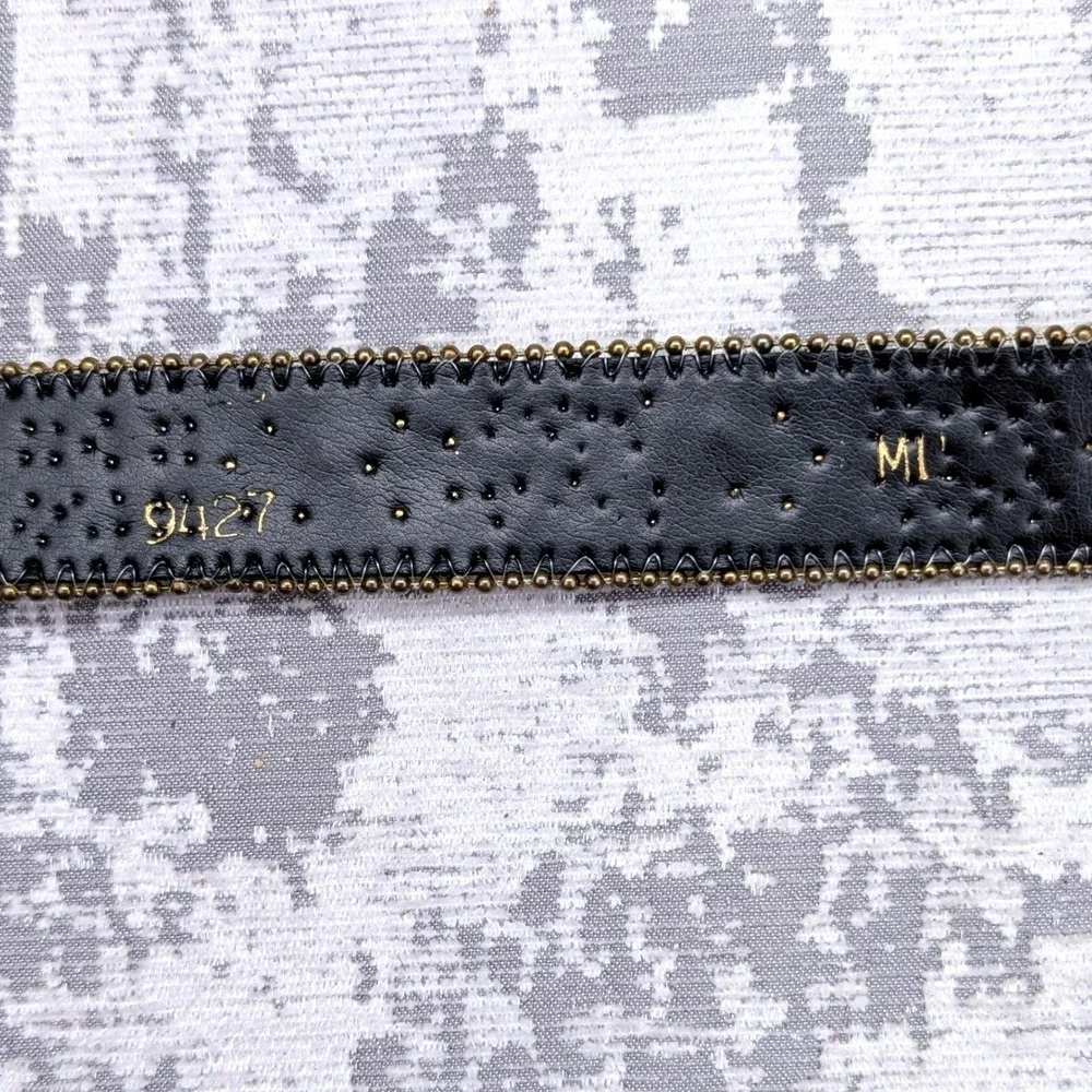 Vintage Gold Lace Silver Glitter Studded Western Boho Belt Gold Buckle 32.5in